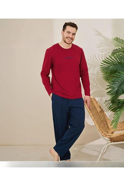 Pijamoni Men's Cotton Bicycle Collar Long Sleeve Thin Pajama Set 6150/13 - 1 Piece