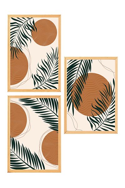 Muyika Design Set de 3 picturi decorative pentru decorarea casei în stil boem nordic modern cu cadru din lemn premium-SET9