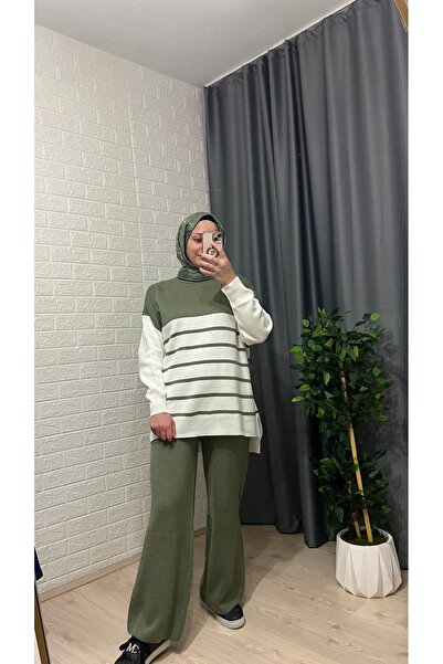 Sakura Çizgili Triko Takım Yeşil