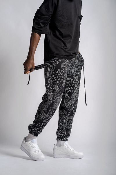 Superbluemexico Men's Patterned Belted Smoked Jogger Pants