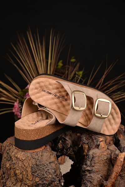 stoneclass Women's Special Leather Natural Design Orthopedic Thick Sole Real Cork Summer Slippers