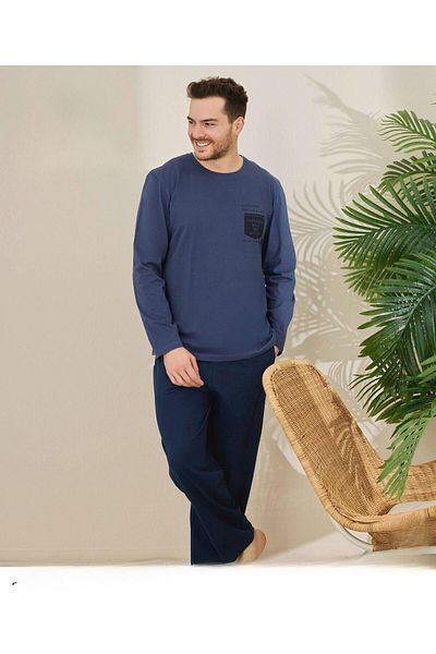 Pijamoni Men's Cotton Bicycle Collar Long Sleeve Thin Pajama Set 6150/8 - 1 Piece