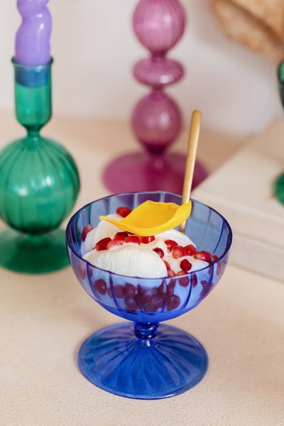 SUENO DESIGN STUDIO Saks Cam Dekoratif Kase - Sunumluk Dekoratif Kase Çerezlik Tatlı ve Dondurma Bowl  Şık Tasarım