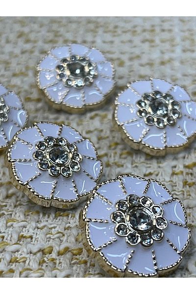 ODDA TASARIM ATÖLYESİ White Epoxy Stone - Cicek Gold Button 21 Mm, 6 Pieces (Plastic)