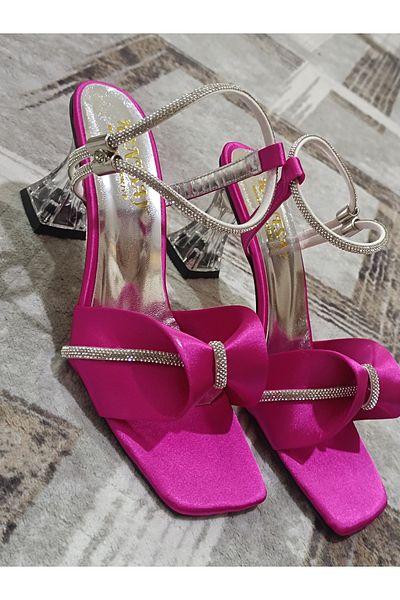 Renasay shose Sandale de damă cu fundă din satin roz pantofi cu toc