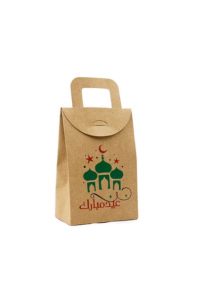 reprodesign 3Pcs 10X15Cm Eid Mubarak Printed Kraft Blank Handkerchief Gift Package for Pocket Money and Candy