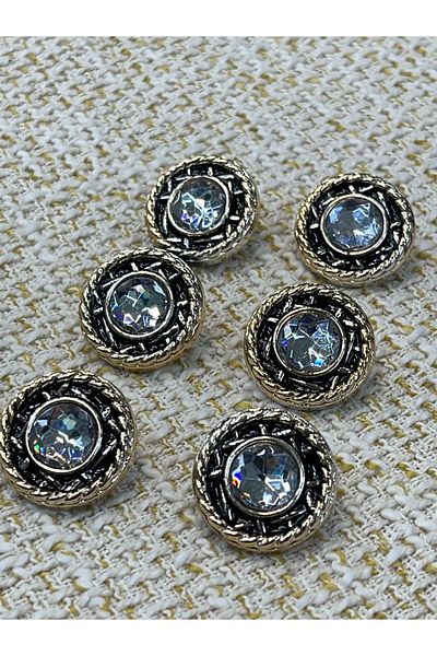 ODDA TASARIM ATÖLYESİ Black Epoxy Detailed Large Rhinestone Gold Metalized Button 20 mm 6 Pcs (Plastic)