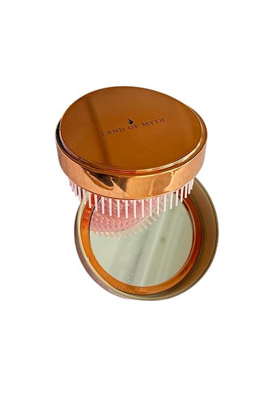 LAND OF MYTH Lom1281 Bag Type - Mirror Cover Hair Opening Comb Brush – Bronze Gold