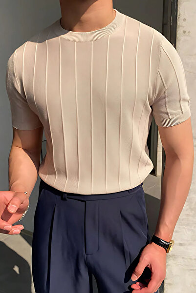 Simyon Styles Men's Crew Neck Knitwear Knitted Casual T-Shirt