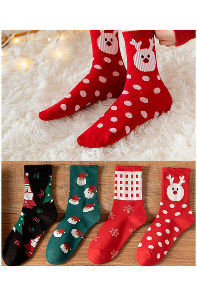 OKAVANGO Комплект от 4 унисекс коледни чорапи в цветовете на Коледа и Нова го...