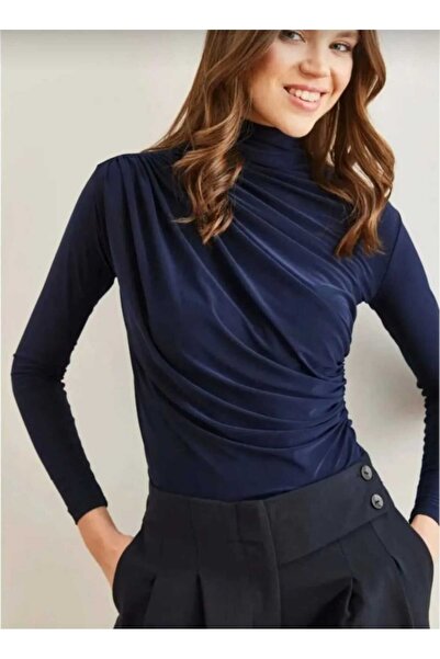 Birru Butik Kadın Balıkçı Yaka Drapeli Sandy Bluz