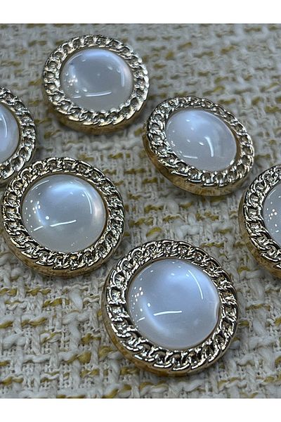 ODDA TASARIM ATÖLYESİ With Our Metallic Carbon Pocket: Polyester Pearl Edge, Chain Dezen Metalized Gold Button Set (6 Pieces, 21mm)