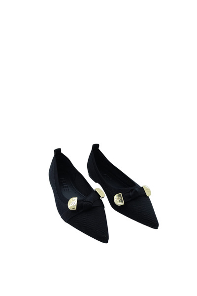 DHN Kadın Siyah Sivri Burun Taşlı Triko Babet