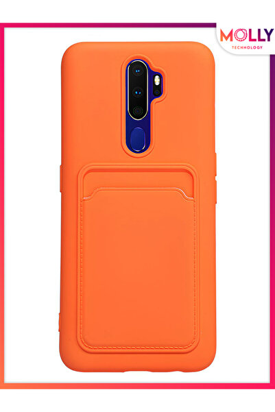 Molly Oppo A9 2020 İçin Turuncu Kart Cepli Silikon Kılıf
