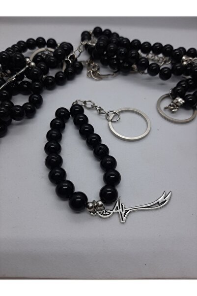 makadi Zulfiqar Sword Rosary Keychain – Stylish Accessory with Black Natural Glass Beads