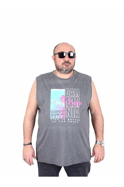 MocGrande Αμάνικο μπλουζάκι με στάμπα σε μεγάλο μέγεθος, Beach Paradise 25151 ΓΚΡΙ ΜΕΛΑΝΖ