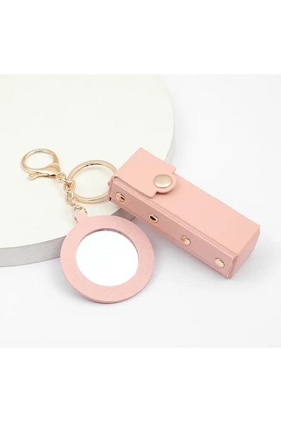 linero shop يمكن تعليق سلسلة مفاتيح علبة أحمر الشفاه ذات المرآة المستديرة على الحقيبة