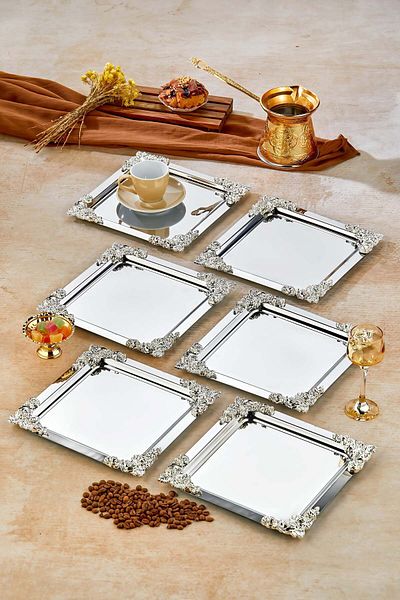 Mirelia 6-Piece Metal Decorative Special Design Presentation, Promise Tray Set, Catering Presentation Serving Tray Set