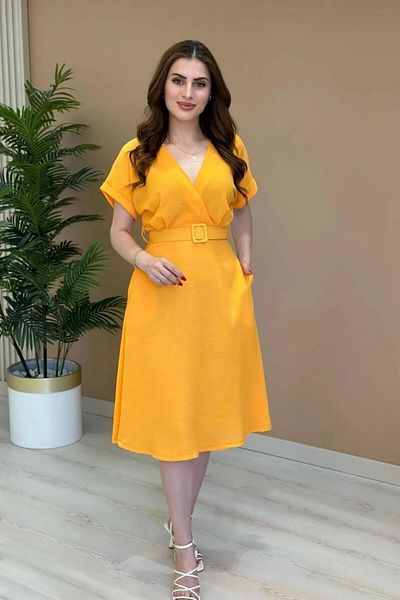 ZISHAN Double Breasted Collar Short Sleeve Belt Detail Women's Summer Dress 135