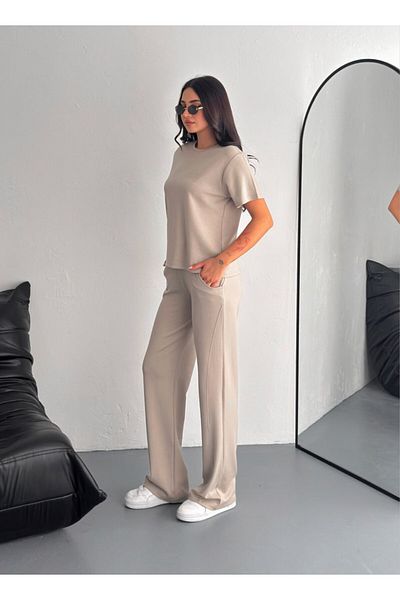Zula Moda Σετ αθλητικής φόρμας γυναικείας Modal Fabric Crew Neck Tshirt