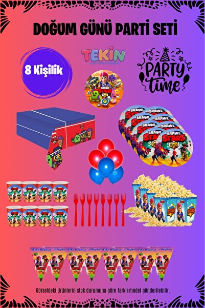 TEKİNOW Brawl Stars Temalı 8 Kişilik Doğum Günü Parti Seti - Çocuklar İçin Eğ...