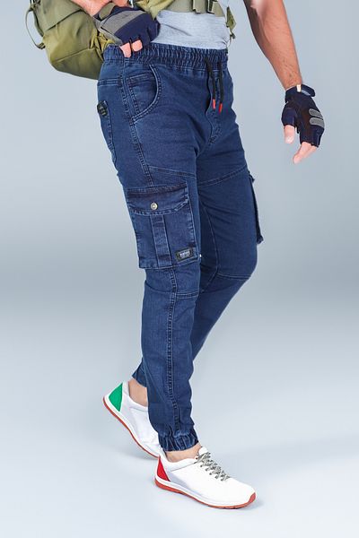 modacix Navy Blue Jogger Pants - Lycra, Adjustable Elastic Cargo with Drawstring Waist