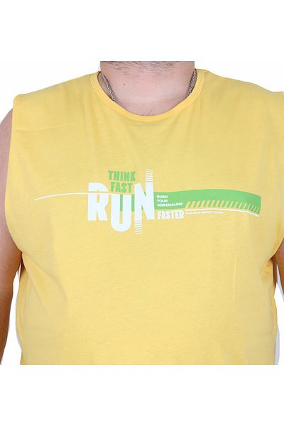 MocGrande Oversized Printed Sleeveless T-Shirt Think Fast Run 25152 Yellow
