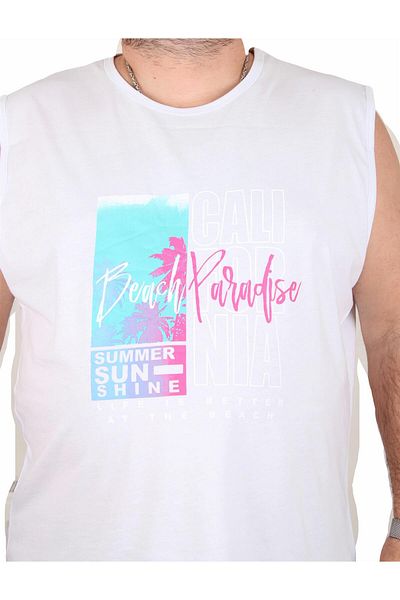 MocGrande Oversize Printed Sleeveless T-Shirt Beach Paradise 25151 White