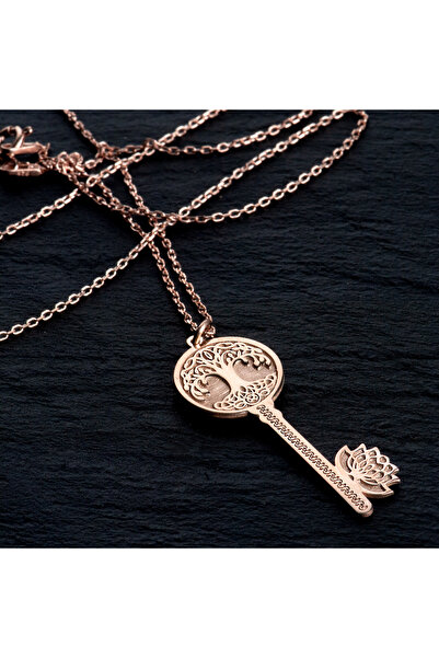 viantojewellery Rose Gold Hayat Ağacı Anahtar Kolye – Lotus Detaylı