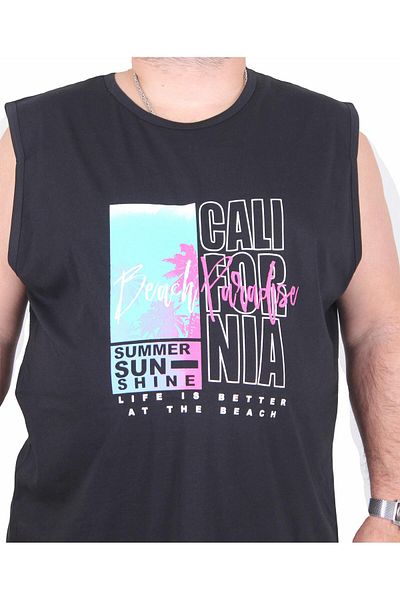 MocGrande Oversize Printed Sleeveless T-Shirt Beach Paradise 25151 Black