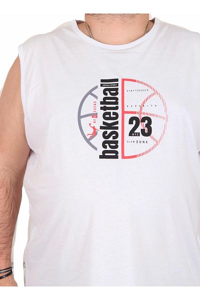 MocGrande Oversize Printed Sleeveless T-Shirt Basketball 25150 White