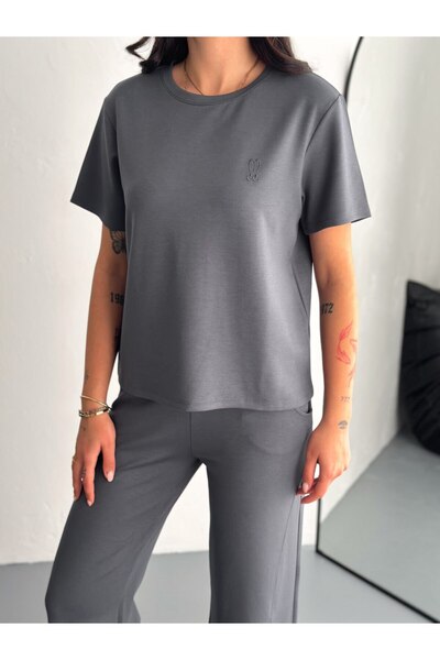 Zula Moda Σετ αθλητικής φόρμας γυναικείας Modal Fabric Crew Neck Tshirt