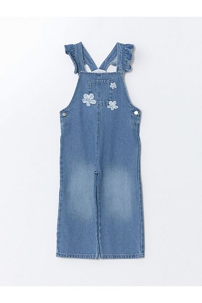 LC Waikiki Lcw Kids Square Collar Embroidered Girls' Jean Salopet Dress