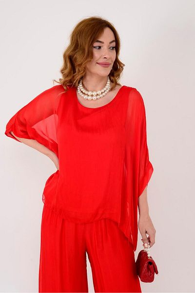 Bohem Stil Italian Lined Bat Sleeve Silk Blouse & Pants Set
