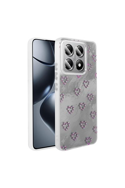 HTstore Xiaomi Compatible 14t Pro Case with Camera Protection Figured Zore Ponti Silicone Cover-White