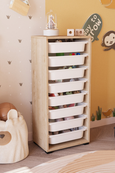 OBİ Atölye 8 Sepetli Çok Amaçlı Oyuncak Dolabı - Safir Meşe