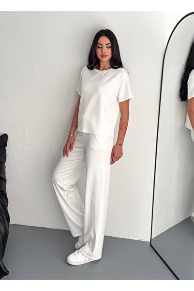 Zula Moda Σετ αθλητικής φόρμας γυναικείας Modal Fabric Crew Neck Tshirt