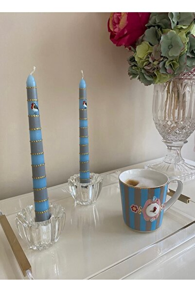 Hatice sakallı design 2 'li pip Love birds Mavi Uyumlu  Şamdan Mum 2 adet