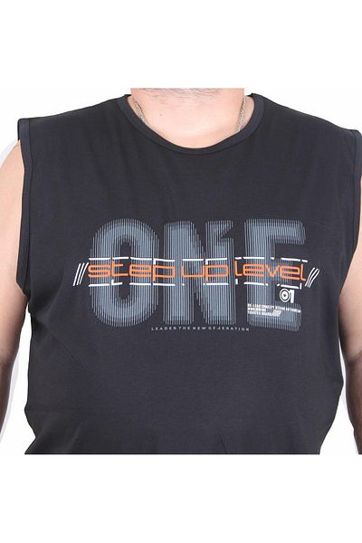 MocGrande Oversize Printed Sleeveless T-Shirt Step up Level 25155 Black