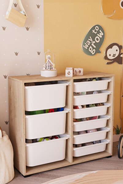 OBİ Atölye 9 Sepetli Mega Oyuncak Dolabı Çok Amaçlı Dolap - Safir Meşe