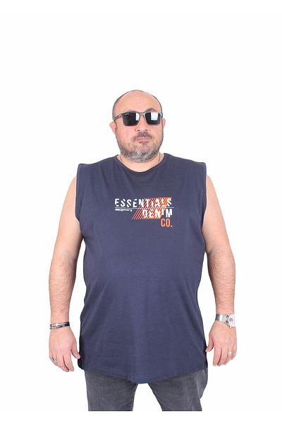MocGrande Αμάνικο μπλουζάκι με στάμπα τζιν 25154 NAVY BLUE