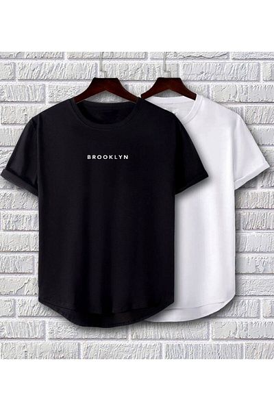 Minikelya Brooklyn Printed Black and White Oval Cut Tshirt Set of 2
