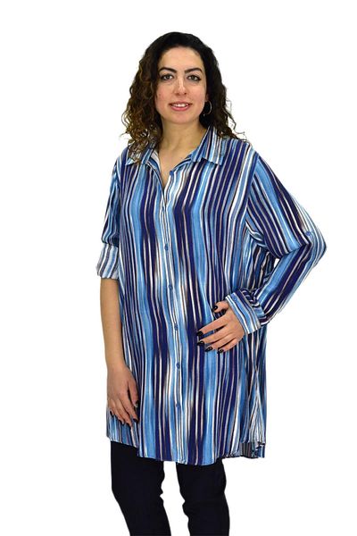 Woow Tunica de dama cu maneci cu dungi albastre ondulate - Bgl-st02105
