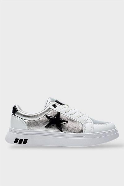 Liger Pantofi sport casual, eleganti, cu detaliu stea pentru femei, ALB - NEGRU