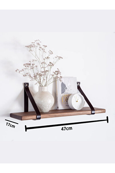 THE SIMPLE STYLE Suni Deri Detaylı Ahşap Kitaplık Raf - 1 Adet