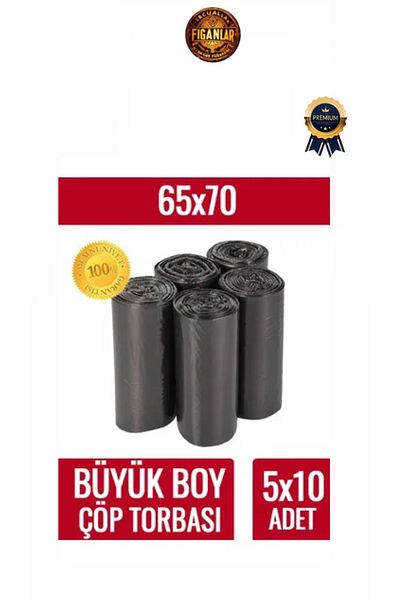 figanlar ambalaj Thick Black 65X70 Large Size Garbage Bag 10 X5 Rolls 50 Pieces