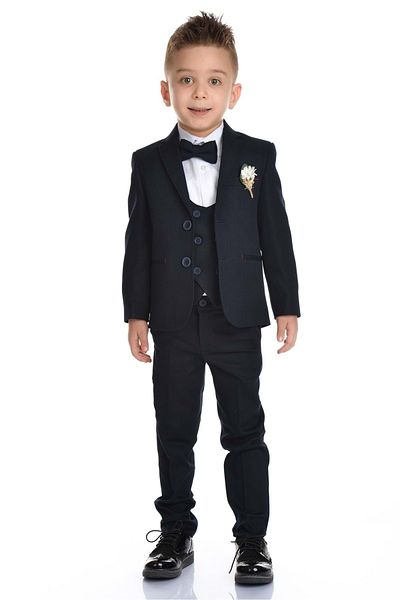 s.t. sebat tekstil Boy's Sports Suit - Collar Floral Sb283 Dark Navy Blue