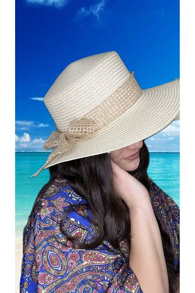 laviyonsa Honey Comb Straw Hat with Scarf