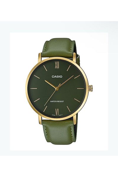 Casio Casio Enticer Analog Watch with Leather Strap MTP-VT01GL-3BUDF - 33 mm - Green