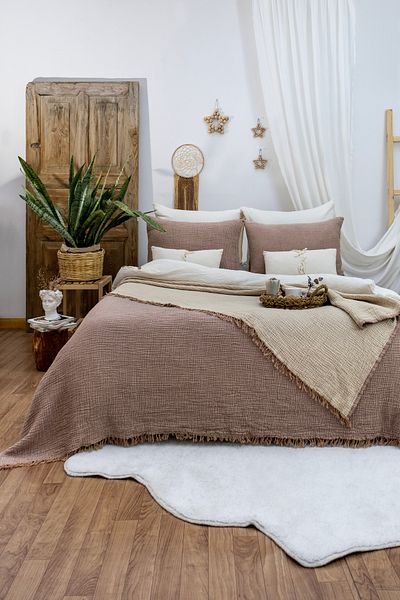 YASEMİNİNEVİ Muslin Bedspread Pique (200X230Cm) + 2 Pillowcases